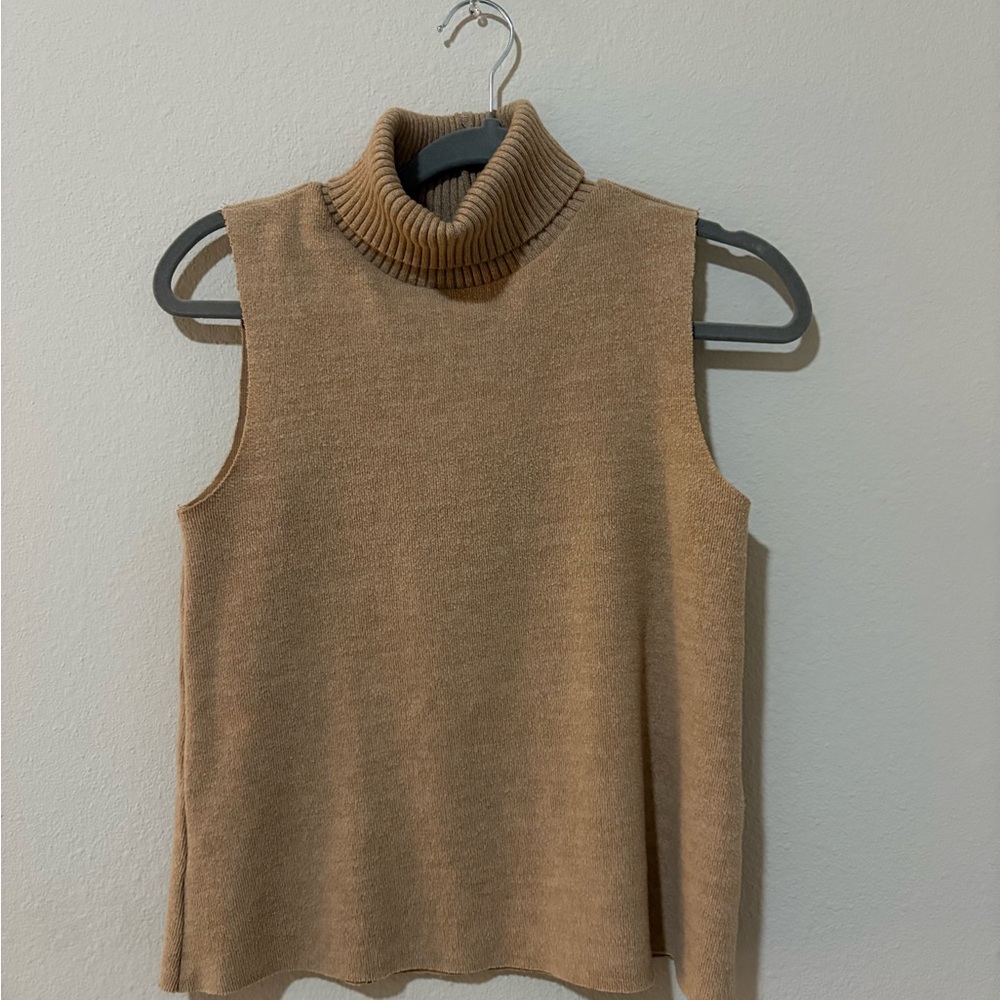 Zara Camel Sleeveless Turtleneck Sweater